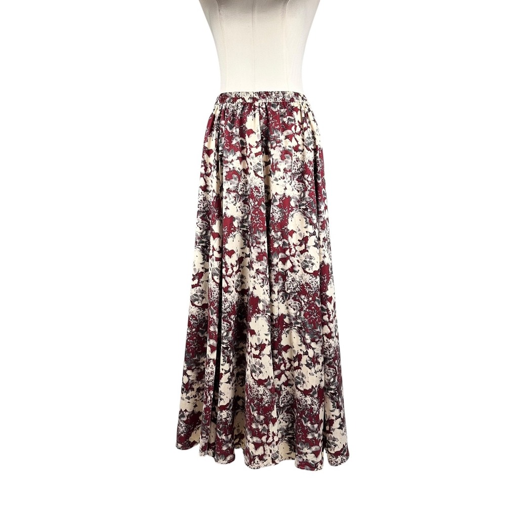 Mix Nouveau NY Burgundy Floral Maxi Skirt Size M Abstract Boho Flowy Festival